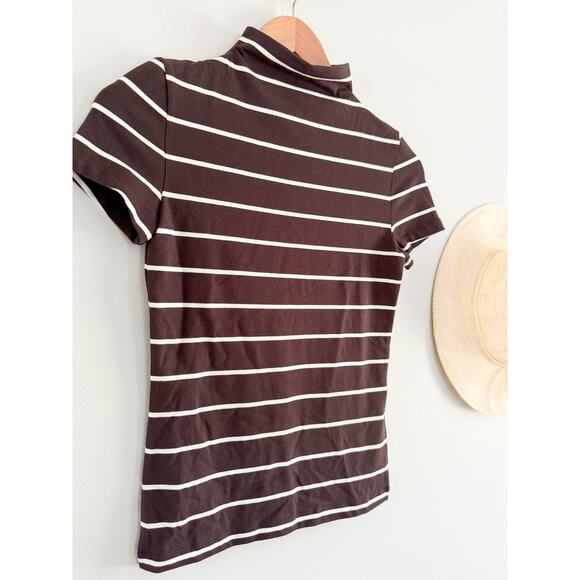 Madewell | NWT | Short-Sleeve Mockneck Tee in Stripe in Dark Carob | Sz XXS - Picture 3 of 9